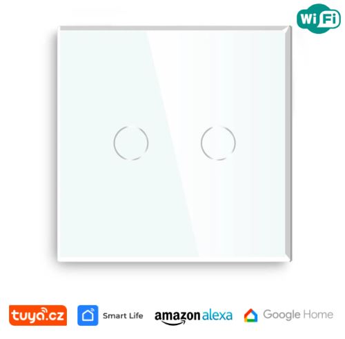 WiFi dvojnásobný vypínač na světlo s ovládáním přes aplikaci, dotykový, bílý