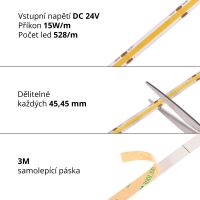 LED pásek COB Jednotné světlo bez viditelných diod 15W/m, 24V (1)