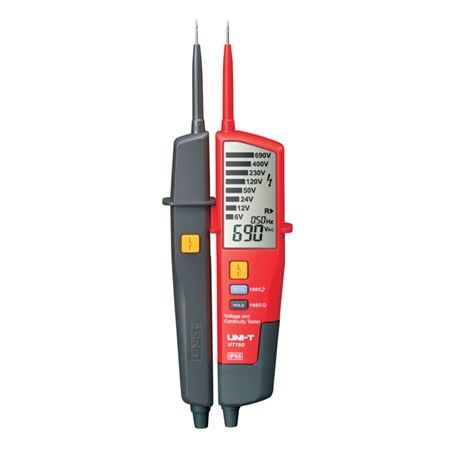 UNI-T UT18D zkoušečka napětí a fází s velkým digitálním LCD displejem + test proud. chrániče AC/DC IP65
