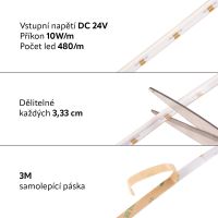 LED pásek COB Jednotné světlo bez viditelných diod stranový 10W/metr, 24V, IP65 (1)