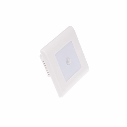 LED bílé orientační svítidlo vestavné s pohybovým PIR čidlem, 0,6W, IP20, 230V, 3m, 86x86x34mm