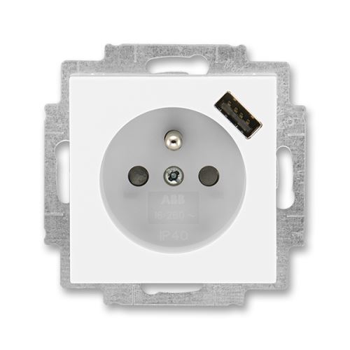 ABB 5569H-A02357 01 Levit Zásuvka 1násobná s kolíkem, s clonkami, s USB nabíjením; bílá/ledová bílá