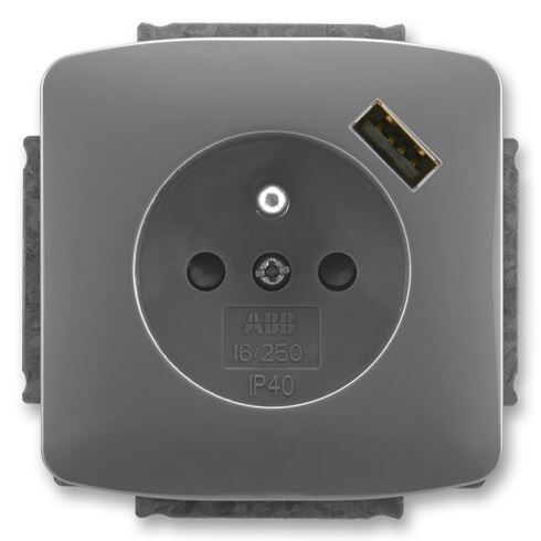 ABB 5569A-A02357 S2 Tango® Zásuvka jednonásobná s ochranným kolíkem, s clonkami, se USB napájením, kouřová šedá