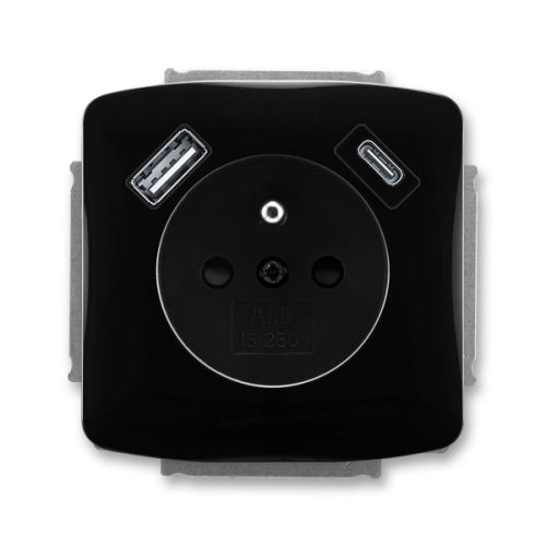 ABB 5569A-A32357 N Tango® Zásuvka jednonásobná s ochranným kolíkem, s clonkami, s USB napájením (USB-A,USB-C), Černá