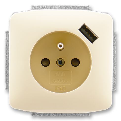 ABB 5569A-A02357 C Tango® Zásuvka jednonásobná s ochranným kolíkem, s clonkami, se USB napájením, slonová kost