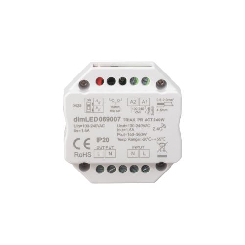 Stmívač pro LED na dálkové i manuální ovládání 240V dimLED TRIAK PR ACT240W