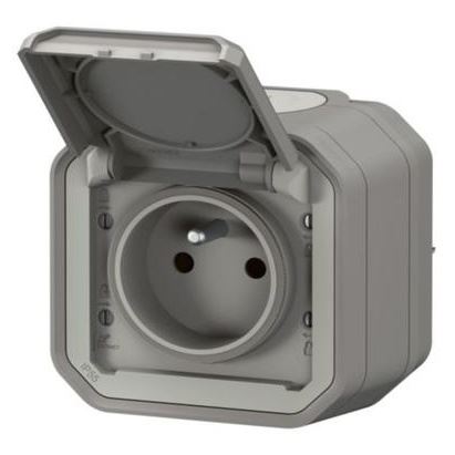 LEGRAND PLEXO 069731L zásuvka s clonkami IP55 montáž na povrch s víčkem Šedá