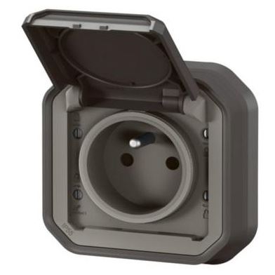 LEGRAND PLEXO 069860L zásuvka s clonkami IP55 16A vestavná s víčkem Antracit