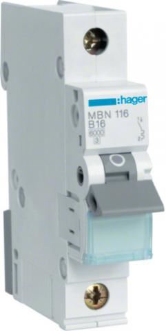 HAGER MBN116 Instalační jistič 6 kA, charakteristika B, 16 A, 1 pól