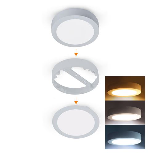 SOLIGHT WD244-S LED 24W kulatý panel vhodný do koupelny s krytím IP54 2v1 přisazený nebo podhledový, 3CCT, 2040lm, stříbrné