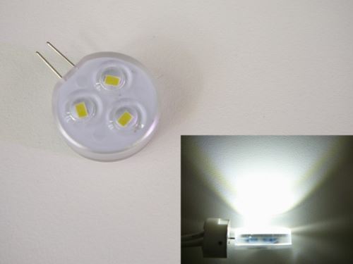 LED žárovka 2W 200lm 3 LED 3020, rozptyl 120° G4 12-24V /E2W/