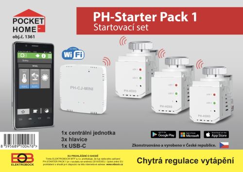 Elektrobock PH-Starter pack 1,1xcentrální jednotka+ 3x termostatická hlavice,WIFI ovládání