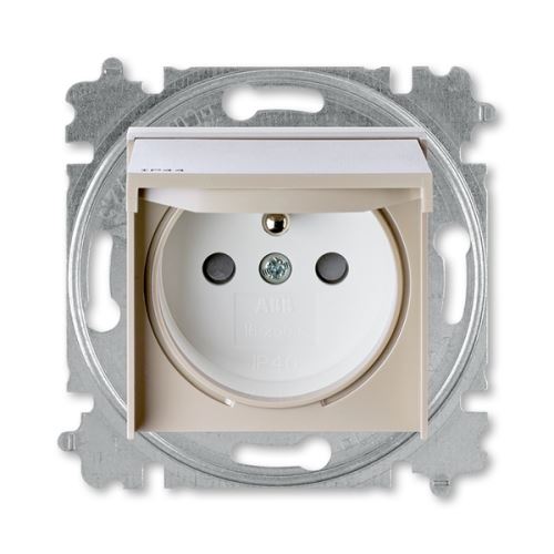 ABB 6619H-A06997 18 Levit s IP44  krytím,Zásuvka jednonásobná s ochranným kolíkem s clonkami a víčkem,Macchiato/bílá náhrada za 5519H-A02997 18
