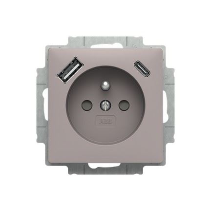 ABB 5519T-A32357 244 ZONI® Zásuvka jednoduchá s ochrannými clonkami a USB-A + UCB-C GREIGE