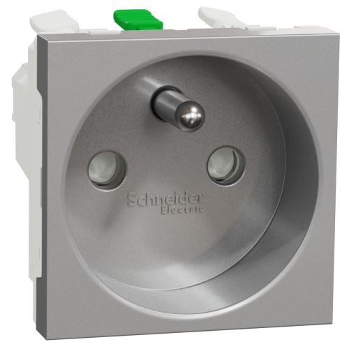Schneider NOVÁ UNICA zásuvka jednonásobná s clonkami bezšroubová NU305930E 250V/16A 2P+ E Aluminium