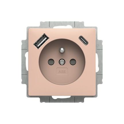 ABB 5519T-A32357 242 ZONI® Zásuvka jednoduchá s ochrannými clonkami a USB-A + UCB-C PUDROVÁ