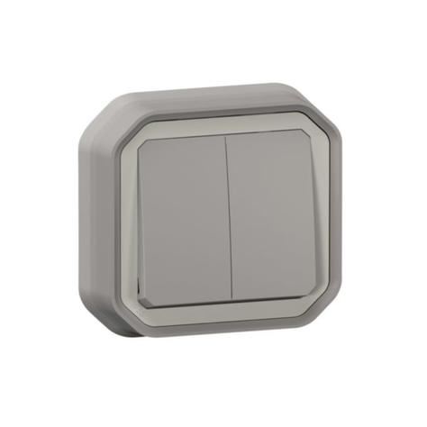 LEGRAND PLEXO 069815L Dvojitý střídavý přepínač/tlačítko IP55 pro zapuštěnou montáž šedý
