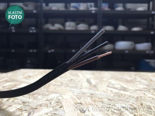 Kabel CYKYLo-O 3x1.5 ( CYKYLo 3x1.5 A ) Hnědá/šedivá/černá pro přepínání mezi vypínači, nebo ovládání do 10A rudý pruh