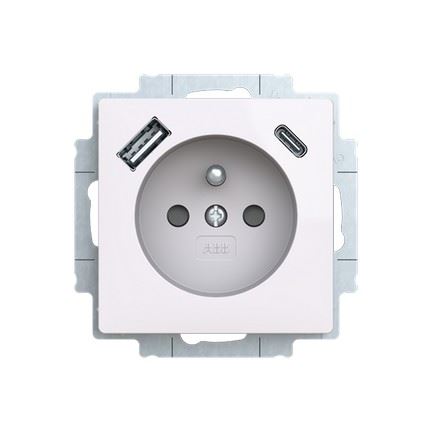 ABB 5519T-A32357 240 ZONI® Zásuvka jednoduchá s ochrannými clonkami a USB-A + UCB-C MATNÁ BÍLÁ