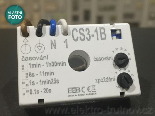 Elektrobock časový spínač CS3-1B pod vypínač pro ventilátory zpožděné sepnutí i vypnutí