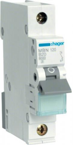 HAGER MBN120 Instalační jistič 6 kA, charakteristika B, 20 A, 1 pól