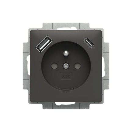 ABB 5519T-A32357 237 ZONI® Zásuvka jednoduchá s ochrannými clonkami a USB-A + UCB-C MATNÁ ČERNÁ