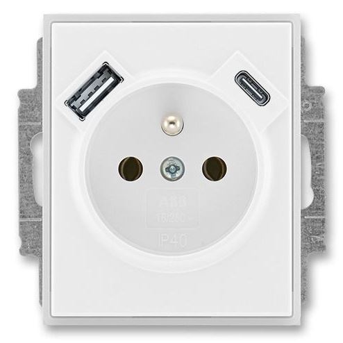 ABB 5569E-A32357 03 Time® Zásuvka jednoduchá s ochrannými clonkami a USB-A + USB-C Bílá/Bílá