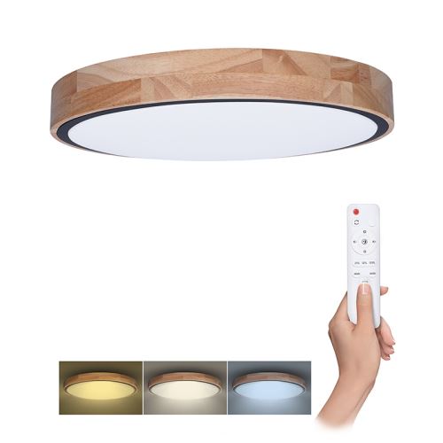 SOLIGHT WO8005 LED osvětlení s dálkový ovladačem 48W, 3360lm velikost 40cm s možností stmívání a změny barvy světla dřevěné
