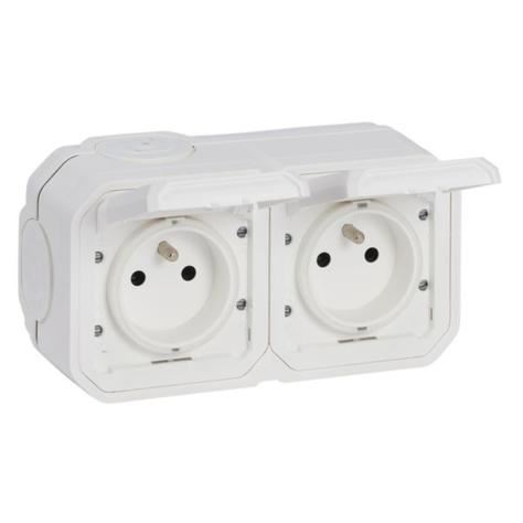 LEGRAND PLEXO 069778L zásuvka dvojnásobná horizontální IP55 montáž na povrch s víčkem Bílá