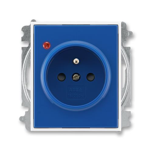 ABB 5599E-A02357 14 Element®, Time® Zásuvka jednonásobná s ochranným kolíkem, s clonkami, s ochranou před přepětím, modrá / bílá