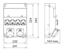 ETI EDS11 4/2 16/32 B zásuvková skříň se 4x zásuvkou na 230V/16A 1x zásuvka 400V/16A 5p a 1x zásuvka 400V/32A 5p (1)