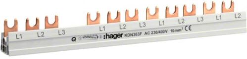 HAGER KDN363F Propojovaví lišta 3fázová pro kombinaci s proudovým chráničem 10mm2