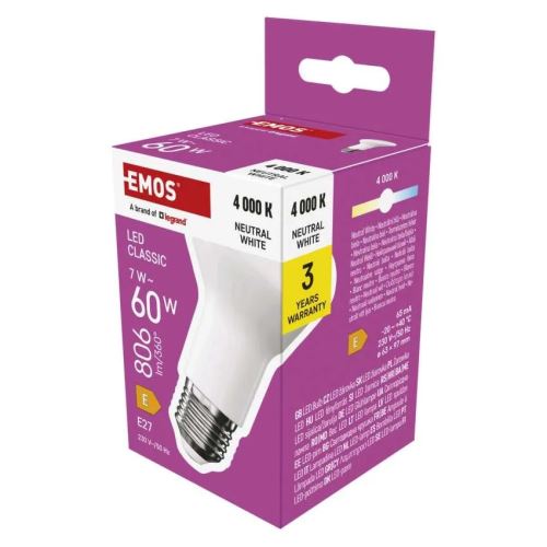 EMOS směrová žárovka R63 s paticí E27 7W náhrada za 60W 806 lm Denní bílá