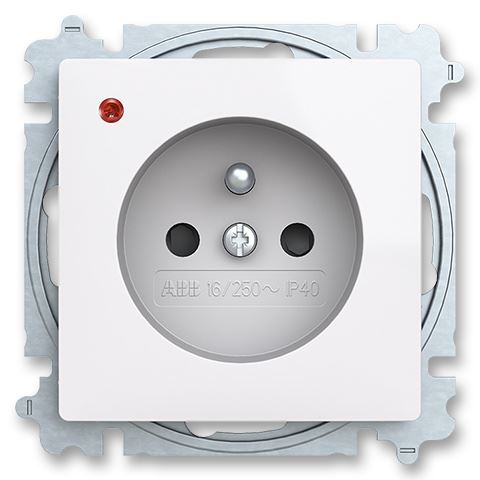 ABB 6699T-A06657 240 Zoni® Zásuvka jednonásobná s ochranným kolíkem, s clonkami, s ochranou před přepětím, matná bílá