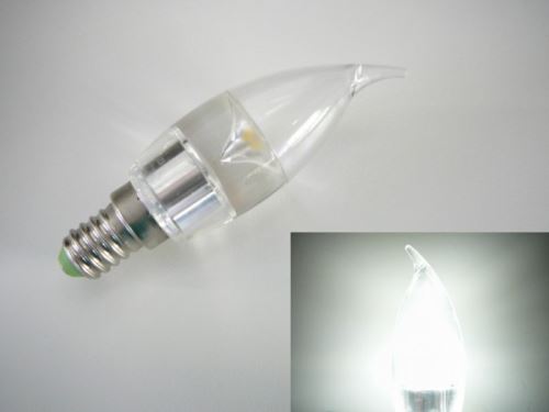 LED žárovka E14 SE3W240 čirá svíčka CW studená bílá