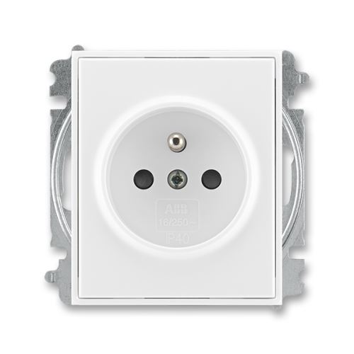 ABB 6619E-A06357 03 Element® Zásuvka jednoduchá s ochrannými kolíky a integovanými clonkami BÍLÁ/BÍLÁ