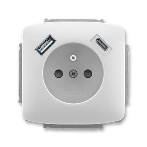 ABB 5569A-A32357 S Tango® Zásuvka jednonásobná s ochranným kolíkem, s clonkami, s USB napájením (USB-A,USB-C), Šedá