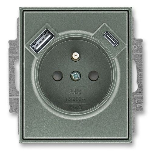 ABB 5569E-A32357 34 Time® Zásuvka jednoduchá s ochrannými clonkami a USB-A + USB-C Antracit