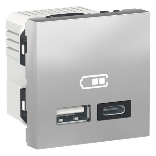 Schneider NOVÁ UNICA USB zásuvka dvojitá nabíjecí A+C 2M NU301830 ALUMINIUM