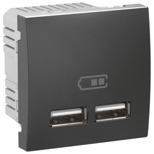 Schneider UNICA konektor nabíjecí dvojitý USB 2.1A Unica Grafit (MGU3.418.12)