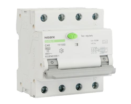 Noark Ex9NL-N 3P+N 16A/B 30mA 6kA EU /111530/ čtyřmodulový proudový chránič s nadproudovou ochranou 3P/N Icn=6kA, 3+Npól, char. B, In=16A, Idn=30mA, typ A Náhrada za 111498