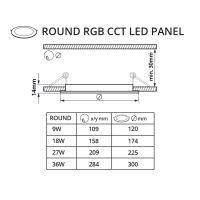 Zápustný LED panel 18W 24VDC RGBCCT- možnost nastavení teplé, denní i studené bílé a RGB barev, 17,4cm kruh bílý (3)