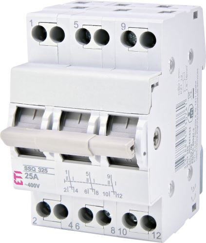ETI SSQ 340 Přepínač sítí, skupinový přepínač  3pól 40A výstupní kontakt horem FVE 1-0-2