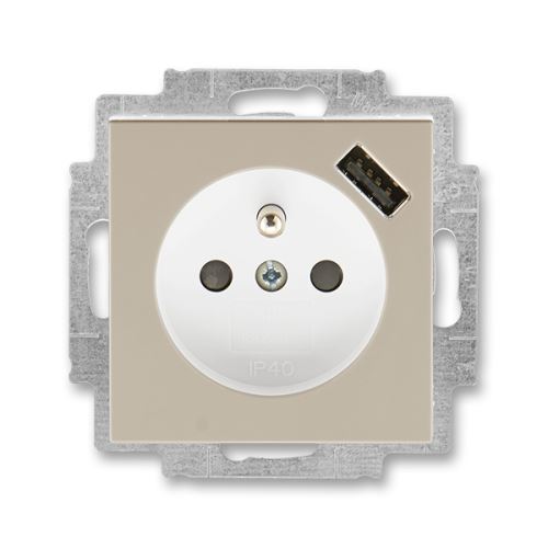 ABB 5569H-A02357 18 Levit Zásuvka 1násobná s kolíkem, s clonkami, s USB nabíjením; macchiato/bílá