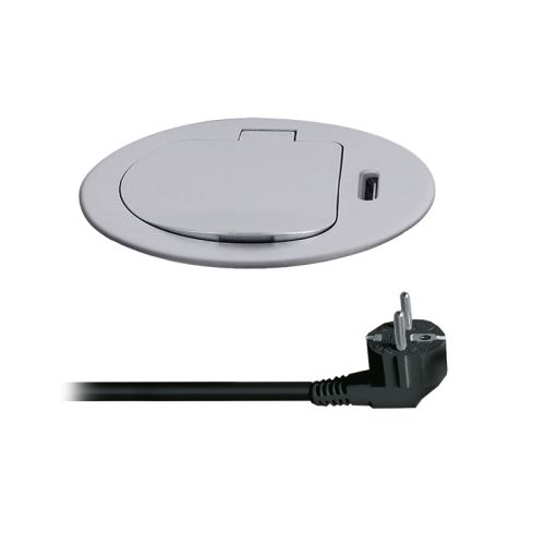 Soligh vestavná zásuvka s USB-C 20W přívodní kabel 2m ve stříbrném designu