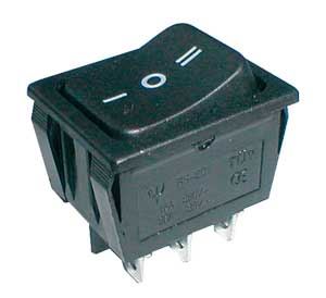 Vypínač kolébkový do panelu obdelník přepínací 3x poloha ON-OFF-ON 16A/250V AC ČERNÝ