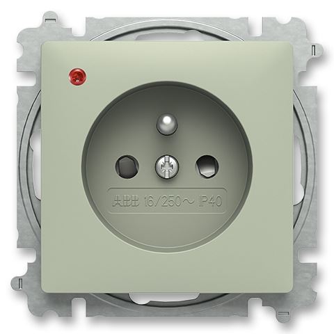 ABB 6699T-A06657 243 Zoni® Zásuvka jednonásobná s ochranným kolíkem, s clonkami, s ochranou před přepětím, OLIVOVÁ