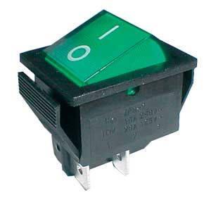 Vypínač kolébkový do panelu obdelník podsvícený přepínací ON-OFF 15A/250V ZELENÝ