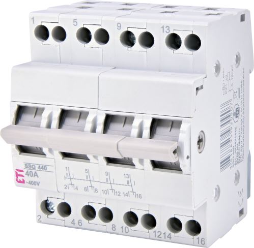 ETI SSQ 440 Přepínač sítí, skupinový přepínač  4pól 40A výstupní kontakt horem FVE 1-0-2