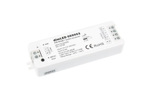 LED RGB RF přijímač stmívač a ovladač 3x4A 12-24V/DC PR RGB1  pro řadu dimLED